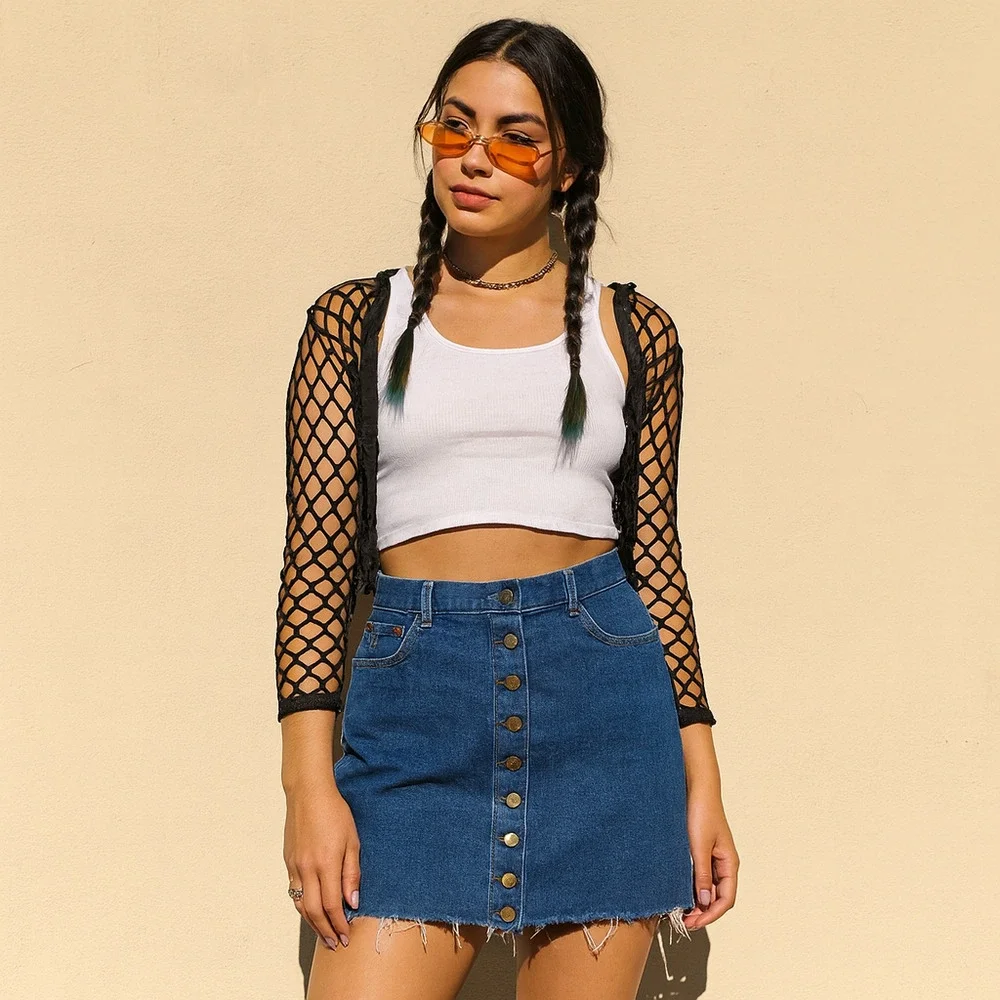 Vintage Womens Denim Mini Skirt Size 12 28" Blue Frayed Stuffed Shirt Jeanswear - Picture 2 of 9